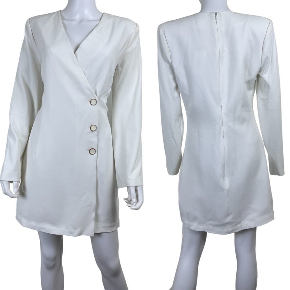 Jason Wu Women Size M White Faux Wrap Blazer Mini NEW Dress Long Sleeve Button